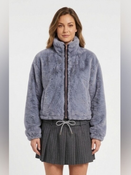 elevenses Jackets & Blazers - Anthropologie Elevenses Blue Gray Faux Fur Zip Up Teddy Jacket Plush Medium